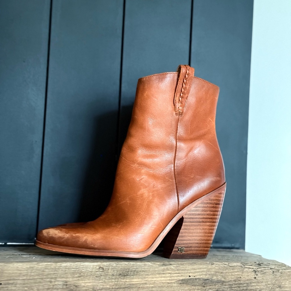 Sam Edelman Brown Leather Ankle Boots Block Heel Booties 8.5 Fall Vintage Style - Picture 5 of 10